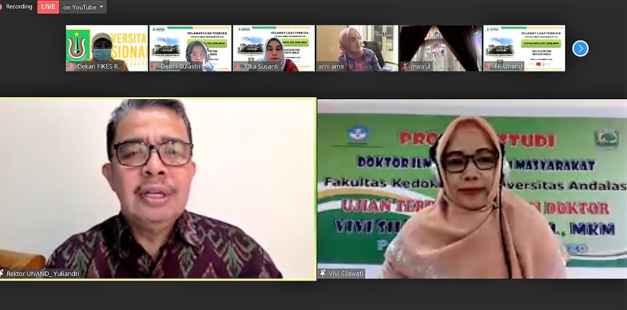 sidang promosi doktor yang dilaksanakan oleh Universitas Andalas, Padang secara online, Vivi Silawati, S.ST, SKM, MKM 